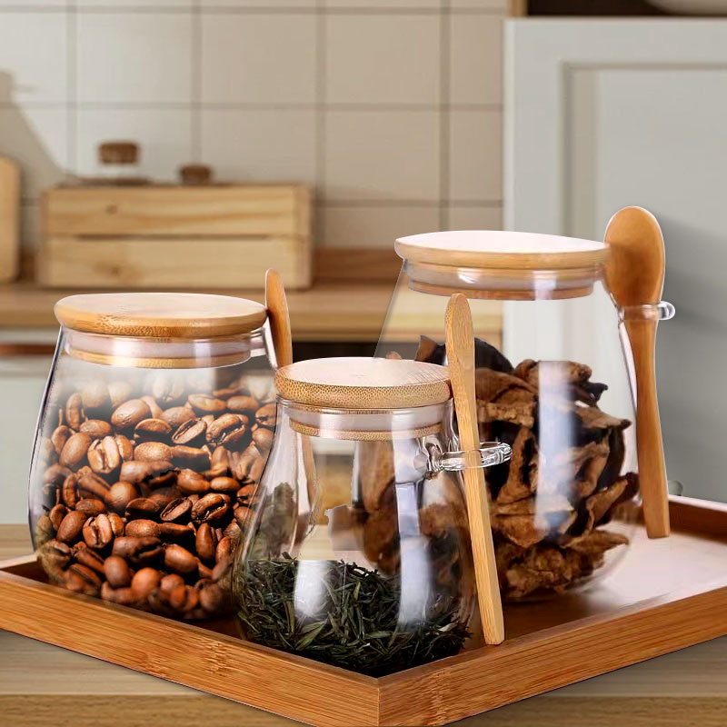 Coffee Tea Sugar Canister Set - 34oz sealed glass jar with spoon