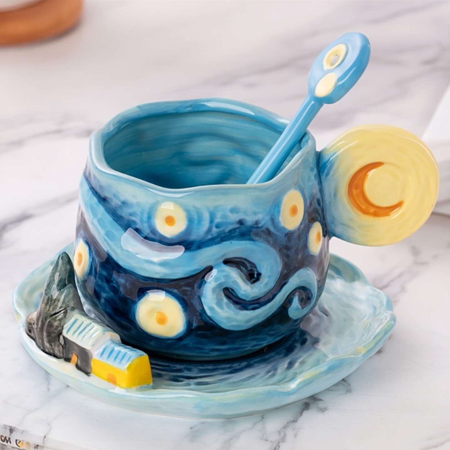 Hand Painted Van Gogh Ceramic  - đánh giá và giá Coffee Tea Van