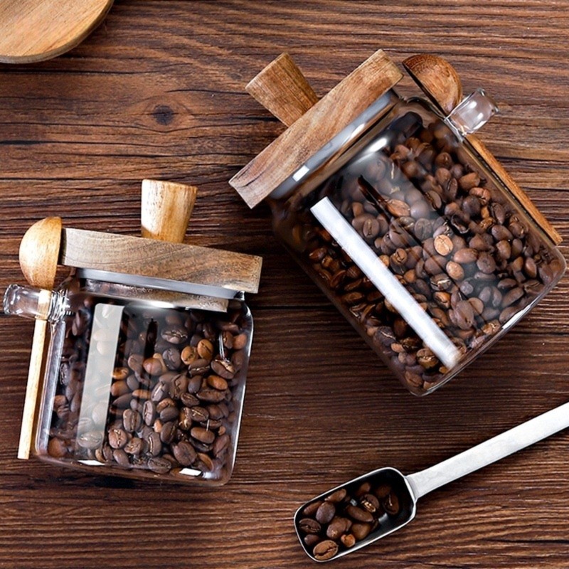 ABJI-Glass Jar With Wooden Lid - đánh giá và giá Coffee Tea Sugar Canister Set