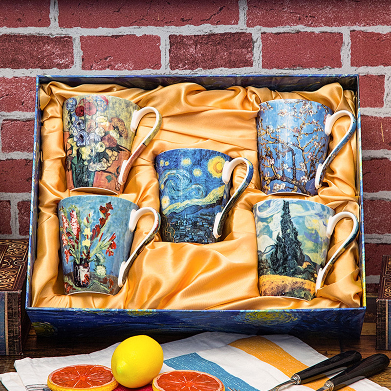 5 Pcs Set Bone China Van Gogh  - đánh giá và giá Coffee Tea Van
